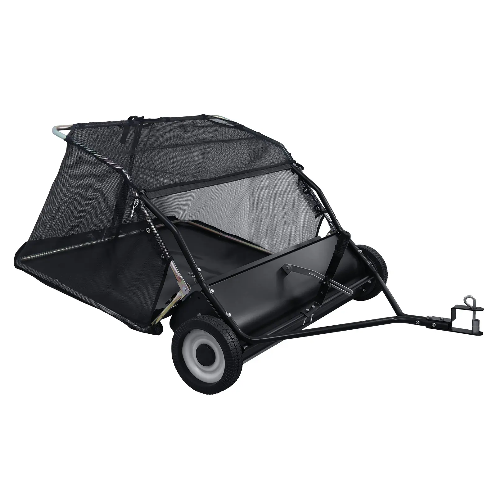 Explorinox 44-Inch Tow Behind Lawn Sweeper, Adjustable Sweeping Height Large Capacity Leaf Grass Collector, Heavy Duty Yard Sweeper with Dumping Rope Rubber Wheels