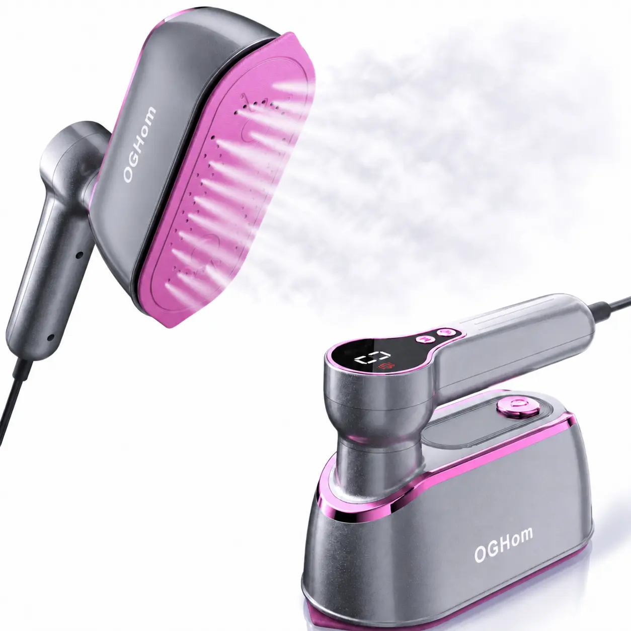 OGHom Portable Handheld Steamer for Clothing, 1200W 120V Plug Compact Lightweight Garment Steamer with LCD Display, 4 Steam Levels, Dry Iron Mode, 20s Fast Heat-Up, 150ml Water Tank, Large Ceramic Heat Panel, Removes Wrinkles