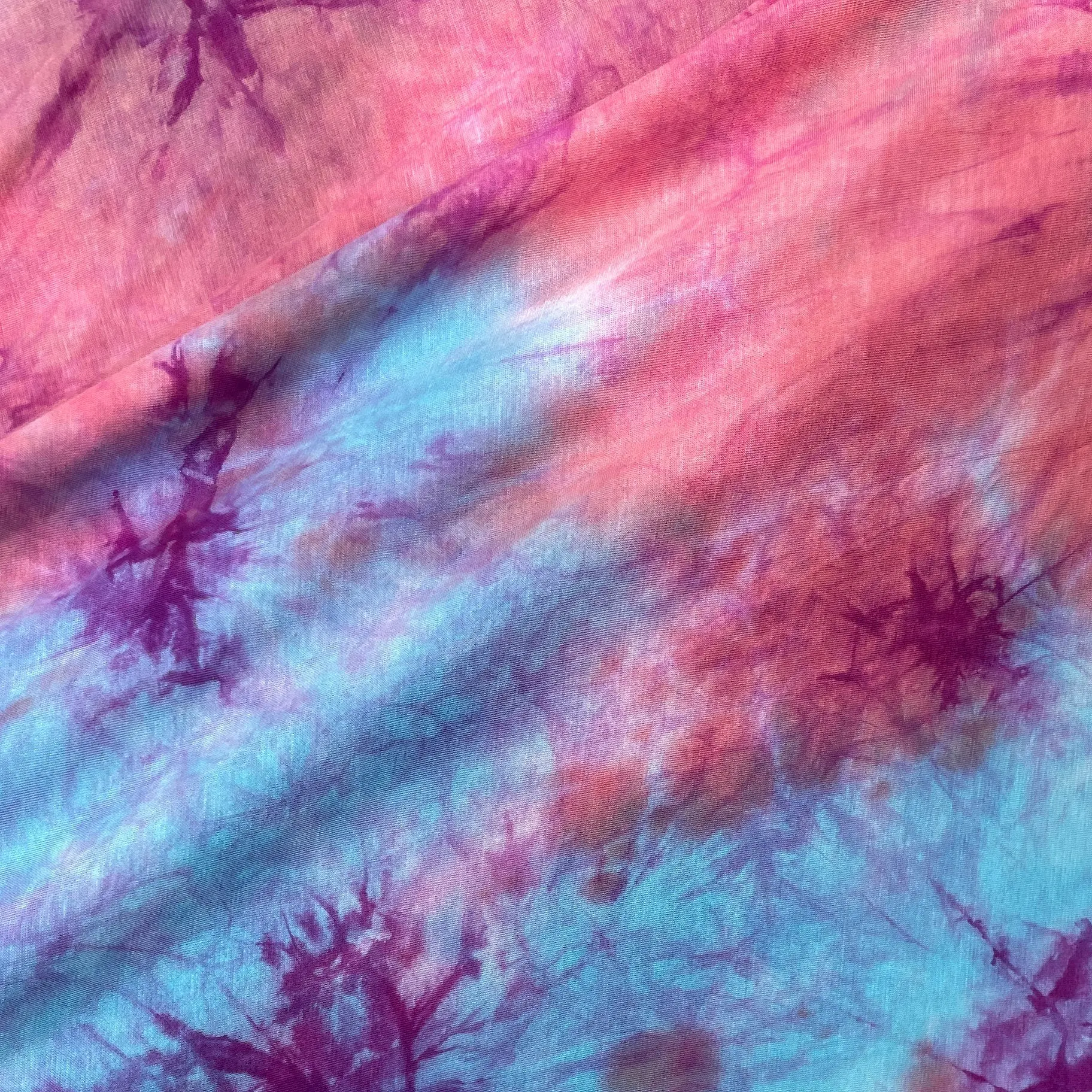 60-in Bamboo 4-Way Stretch Tie-Dye Knit Fabric, Suitable for Leggings, T-Shirts & Loungewear, Blended with Spandex & Watermelon Cotton, Sustainable