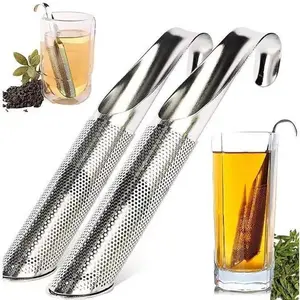 2pcs Portable Home Tea Accessories Filter Stainless Steel Tea Maker Piping Design Tea Spoon Brewer Long Handle Metal Creative Cup