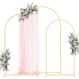 VEVOR Arch Backdrop Stand, Set of 3, 8/7.2/6.6 ft, Stable Structure, Easy Assembly, Gold Metal Arch Backdrop Stand for Wedding, Birthday Party, Graduation, Holiday Celebration, and Ceremony Decoration