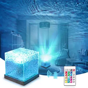Ocean Wave Water Ripple Aurora Projector Midnight 16 Color Night Lamp with Touch Control Rechargeable Waterfall Design Dimmable Remote Control Rotating Water Ripple Lamp for Shower Bedroom Home Office Decor