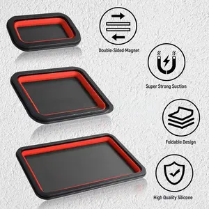 3-Piece Magnetic Folding Tray Set, Durable Silicone Magnetic Parts Trays for Screws and Hardware Storage, Tool Boxes, Convenient and Space-Saving Design, Garage Tool Organizer