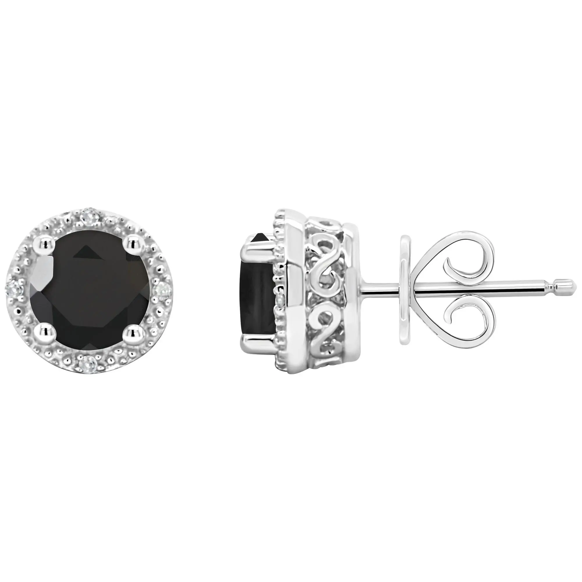 Affinity Gems Round Onyx & Diamond Stud Earrings, Sterling