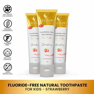 3 Pack of Coco March Fluoride Free Natural Toothpaste for Kids, Delicious Strawberry Flavor, Fresh Breath, Clean Teeth and Healthy, 100g Oral Gentle