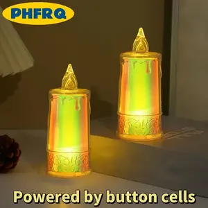 2 Pack LED Candle Lights, Button Battery Powered, Indoor Outdoor Holiday Decor, Desk Night Light, Atmosphere Lighting, Christmas Gift, Home Decor Light