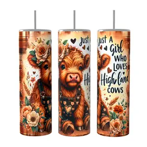 Just A Girl Who Loves Highland Cows 20oz Skinny Tumbler Vacuum Insulated Coffee Drinkware with Lid & Straw for Hot or Cold Drinks
