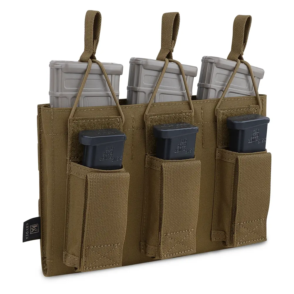 KRYDEX Tactical Triple Rifle & Pistol Mag Pouch, 500D Nylon Top-Opening Holder, MOLLE-Compatible with Bungee Retention for Patrol Vests & Belts, Tool Bags, Patrol Belts/Vests, Six Magazine Slots
