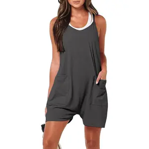Rompers for Women Summer Casual Sleeveless Spaghetti Strap Shorts Overalls Jumpsuit with Pockets