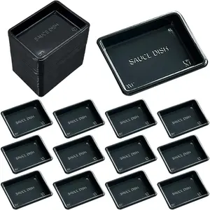100 Pcs Plastic Disposable Sauce Dishes, Dipping Soy Sauce Seasoning Plate Bowls, Mini Condiment Appetizer Tray for Sushi Soy Mustard Vinegar Ketchup BBQ, Black Rectangle