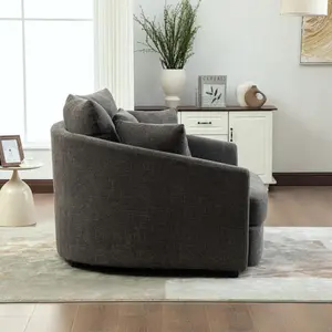 Modern Chenille Curved Back Chaise Lounge with 5 Pillows