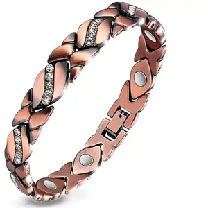 Magnetic bracelet, elegant and minimalist classic style round copper plating bracelet, alloy inlaid crystal interlocking ring design, adjustable length bracelet, enhances energy, Mother's Day, Valentine's Day, Christmas jewelry gift