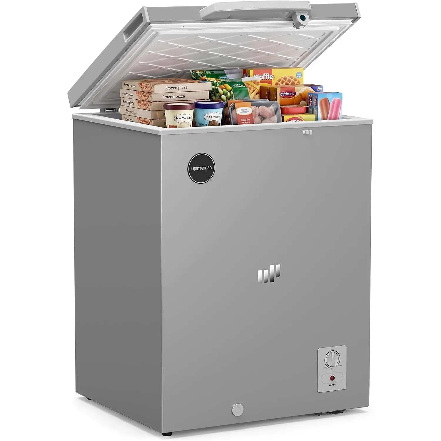 Upstreman 5.0 Cu.Ft Lockable Top-Door Unit with Wheels, 7 Adjustable Temperatures (-18°F to 10°F), Compact Garage & Apartment Ready Silky Silver Chest Appliance-CF50 freezer new Commercial Refrigerator LED
