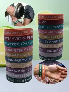 10pcs Inspirational Silicone Bracelets, Positive Words Bangle, Sporty Style, Daily Wear, Small Gift, Cute Jewelry, All Seasons, No Choking Hazard, Stackable Bracelet