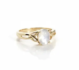Mother of Pearl Gold Celtic Ring - 925 Sterling Silver with 14K Yellow Gold Finish, Oval Stone, 1 Stone, High Polish Finish