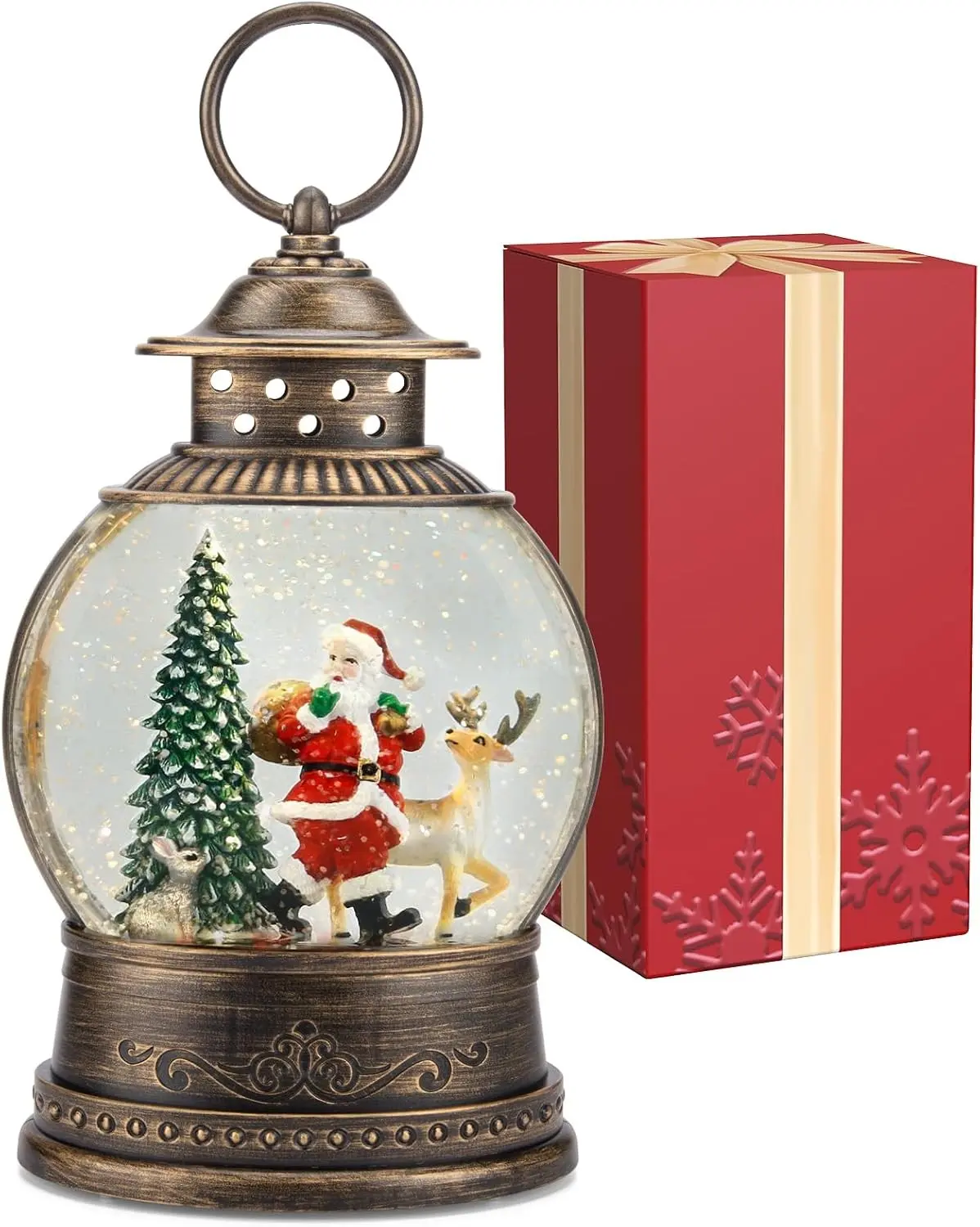 Christmas Snow Globes Decorations Lighted Musical Snow Globe Lantern Santa Indoor Home Decor Gift 6H Timer USB/Battery Operated