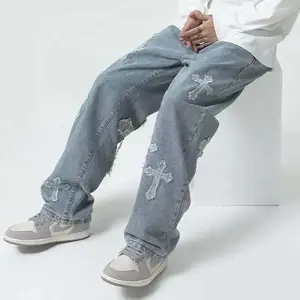 Men's Streetwear Baggy Jeans Loose Fit Distressed Denim Pants Urban Fashion Casual Wear