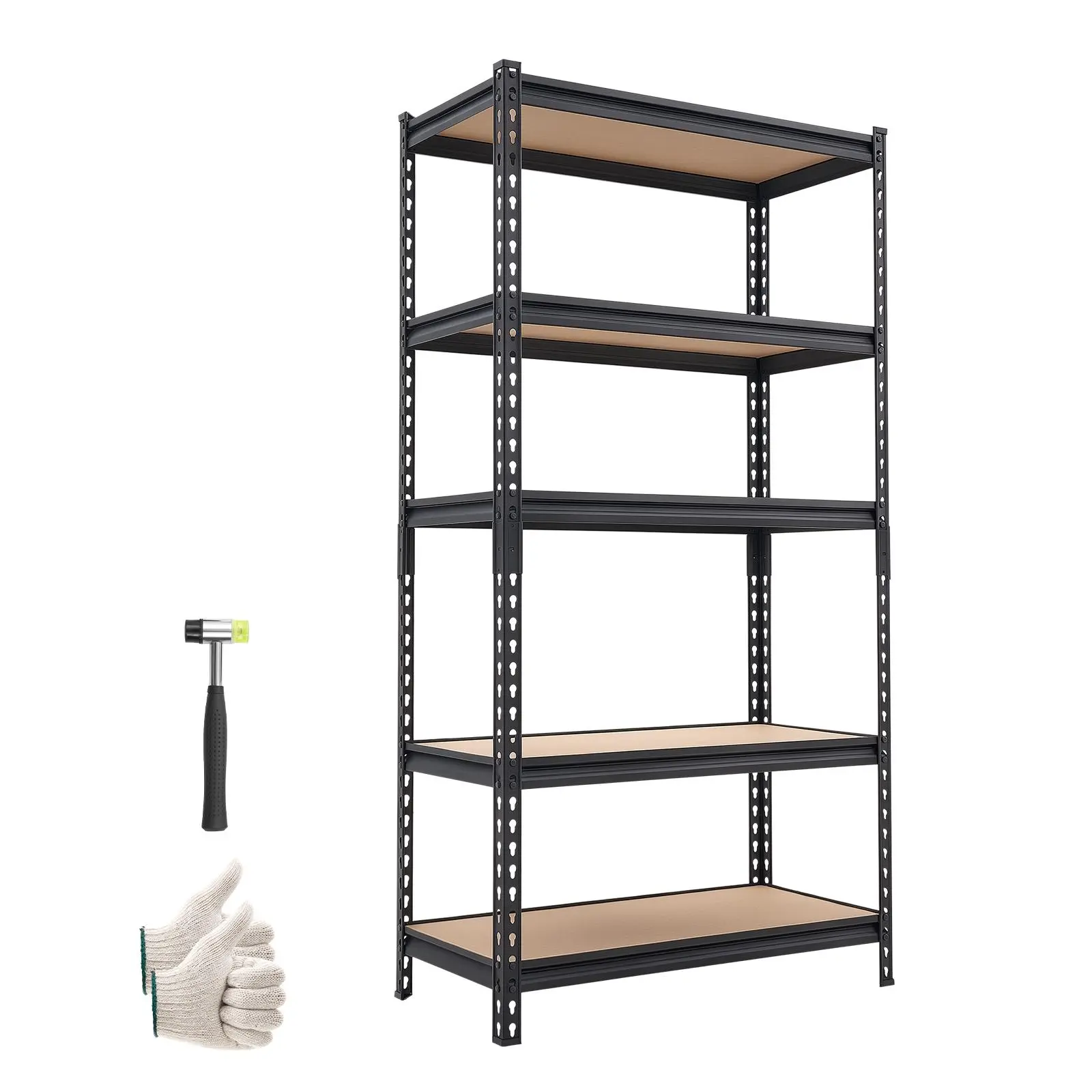 【Summerfinds】VEVOR 5-Tier Metal Shelf Shelving & Storage, Carbon Steel Heavy Duty Adjustable Organizer Racks with Gourd Slots, 2000lbs Capacity, 32.36" W x 16.34" D x 62.76" H, for Garage Organization, Kitchen, Rectangle Rubber Design
