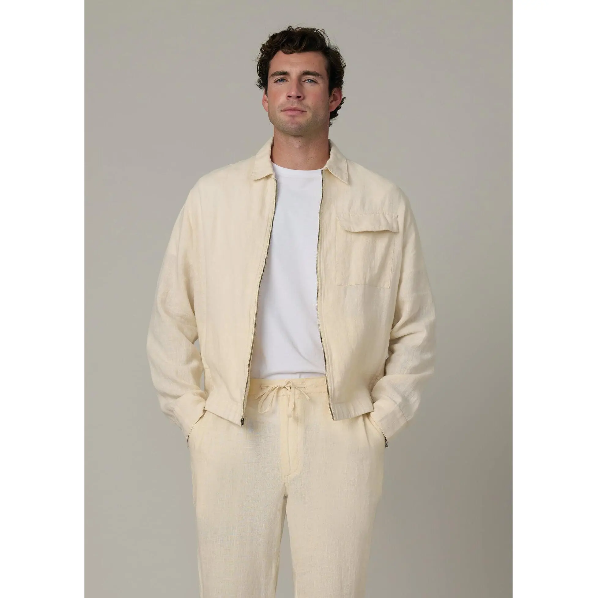 Women's Casual Linen Jacket, Zipper Front Design