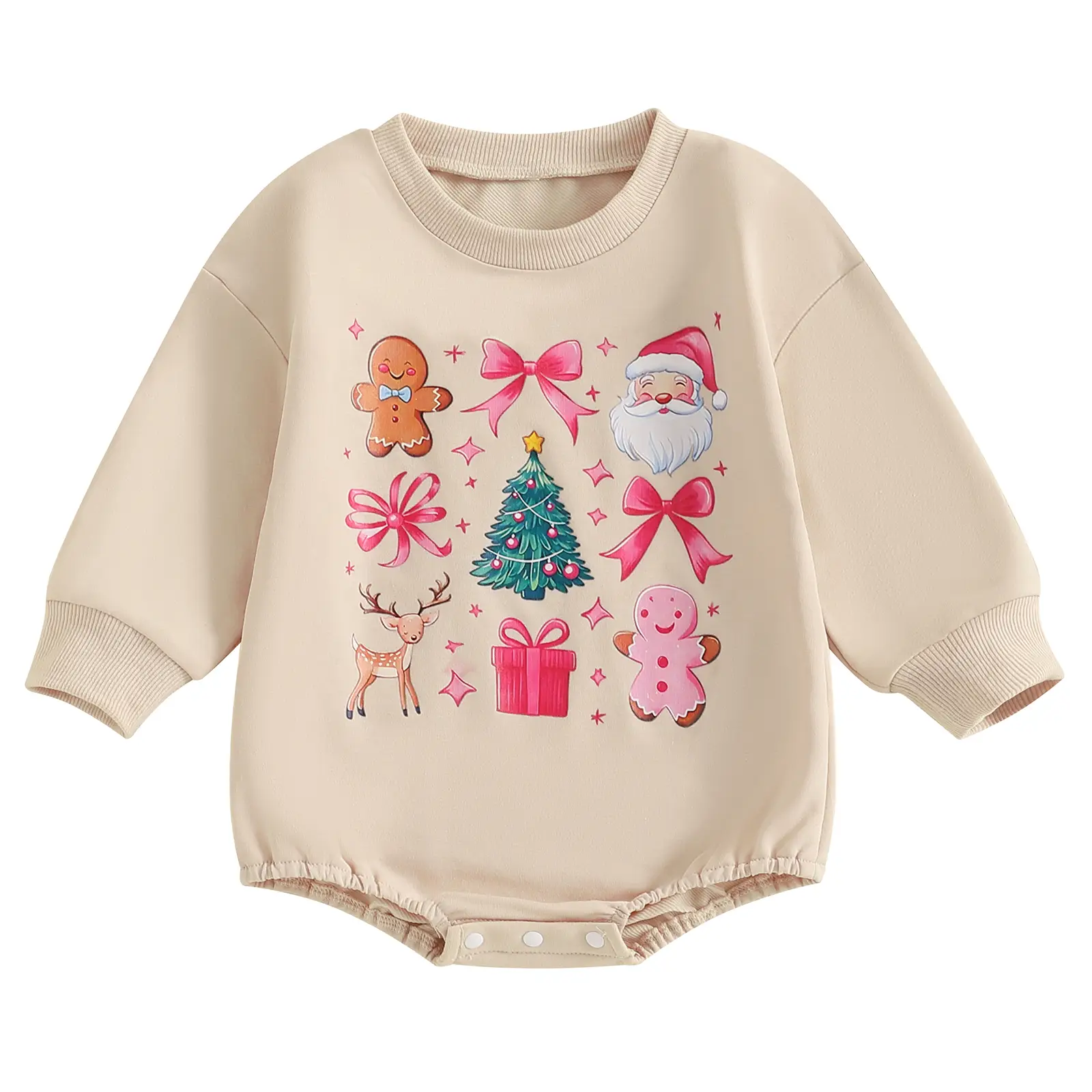Baby Girls Sweatshirt Romper Christmas Onesie Bodysuit Cute Xmas Santa Print Long Sleeve Jumpsuits for Newborn Infant Toddler Fashion Clothes