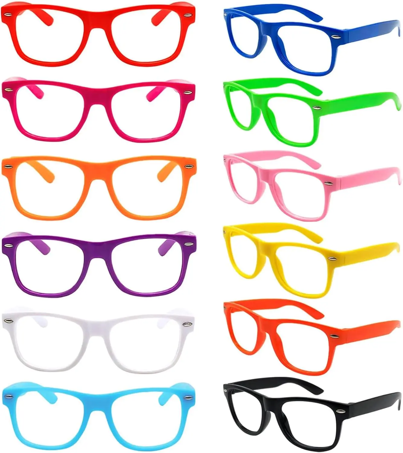 12 Pack Kids NO LENS Ultralight Square Costume Frame Glasses Neon Color Party Favors for Boys Girls Daily Outfit AccessoriesGift.