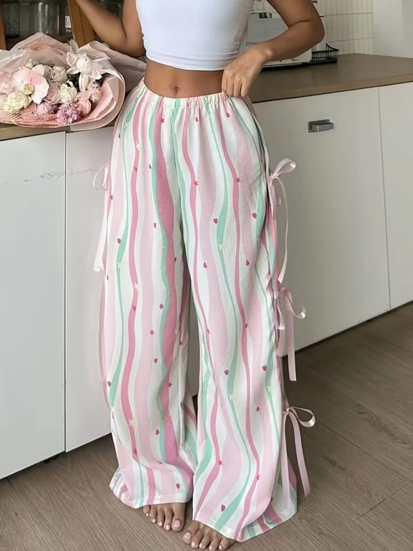 Women's Plaid Print Casual Loose Fitting Sleepwear Loungewear Pajamas Pjs, Elastic Waist Bow Design, All-Season Loose Fit, One Piece Set, Winter Style, Casual Home Wear