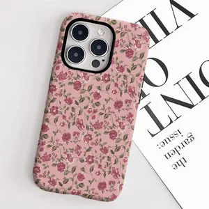 This retro floral print phone case in a dusty rose pink color is durable, shock-absorbing, and has a glossy finish. It's compatible with iPhone 17, 16, 15, 14, 13, 12, 11, X, and Samsung models. It makes a great holiday gift for friends or family.