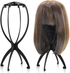 Portable Wig Stand Sleek Black 2-Pack for Travel Stylish Hair Styling Compact Versatile Wig Holder Secure Storage Solution 6.9 x 6.9 x 13.8 Inches Organize Hair Extensions