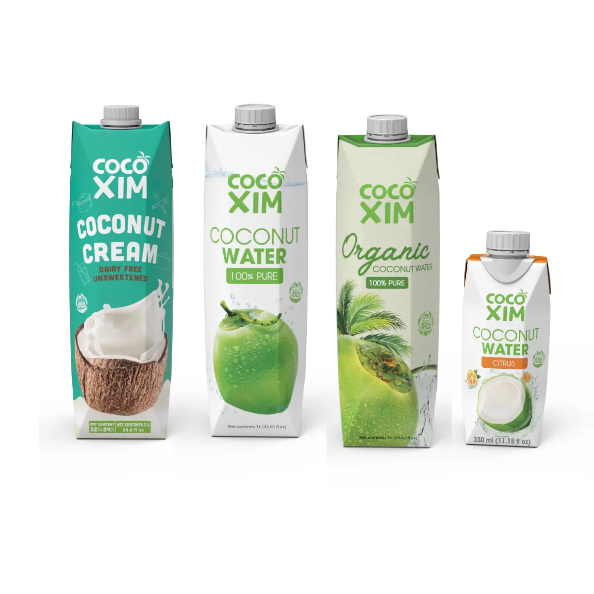COCOXIM Organic Pure Coconut Water-Coconut Cream Beverage - 1kg Carton-Packaged, 330mg Citrus-Infused, Dairy-Free Healthy Drink for Juice Prep, Picnic, Portable Refreshment