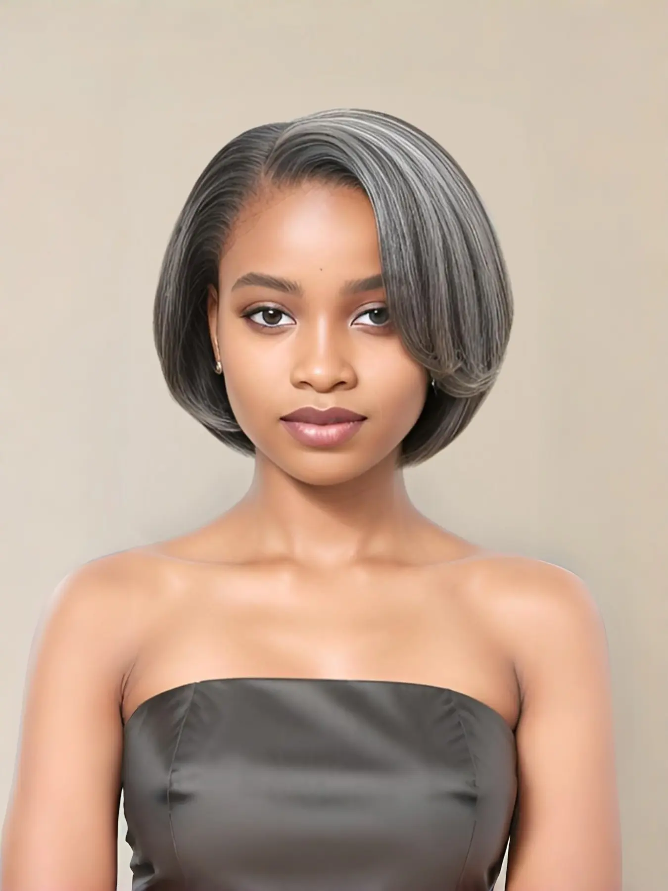 Silvery Wavy Bob Wig, Layered Synthetic Ombre Short Straight Hair, High Temperature Fiber, Rose Net Cap for Daily & Party Use, Straight Bob Wigs, Layered Cut Wig, Layered Haircut Wig, Daily Wear Wig