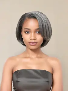 Silvery Wavy Bob Wig, Layered Synthetic Ombre Short Straight Hair, High Temperature Fiber, Rose Net Cap for Daily & Party Use, Straight Bob Wigs, Layered Cut Wig, Layered Haircut Wig