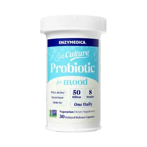 Enzymedica SubCulture Probiotic for Mood, Stress & Sleep - Probiotic + L-Theanine for Women & Men, Psychobiotic Supplement, 50 Billion CFU, Digestive & Immune Health Support, Vegetarian - 30 Caps