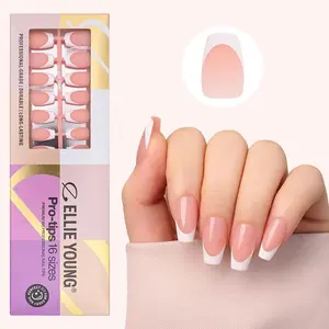 ELLIE YOUNG PRO-TIPS Medium Coffin White French Tips with Nude Base, 160pc Press-On Nails Kit – 16 Sizes, Matte Gel Acrylic Look, Soft Gel Nail Art DIY Extensions