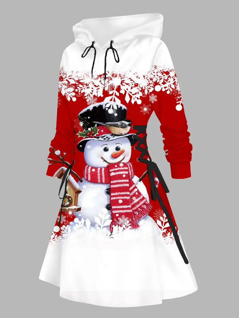 white christmas dresses Women's Long-sleeved Christmas Hoodie Sweatshirt Dress Winter |