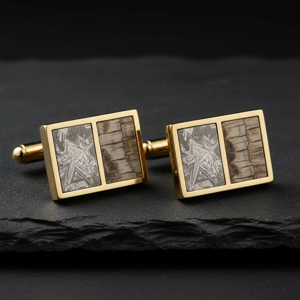 Epochal Link - Muonionalusta Meteorite and Mammoth Tooth - Cufflinks