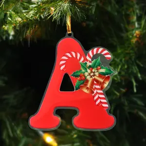 Glossy Finish Letter Ornaments for Christmas Tree, Personalized Initial Ornaments with Luxe Ribbon - Monogram, Alphabet  Pendant for Xmas Decorations(A)