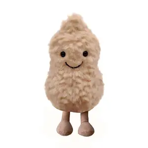 Plush Peanut Soft Toy, Huggable Stuffed Animal, 17cm/6.8 Peanut Plush Doll for Children, Beige Fluffy Stuffed Doll with Feet, Cute Smiling Plush Doll Gift for Birthday and Valentine's Day