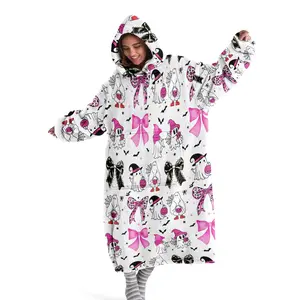 Hoodie blanket, wearable blanket, Cozy hooded blanket, bow ghost printed hooded wearable blanket, digital printed flannel blanket, soft and warm blanket suitable for sofa cover, air conditioning, nap