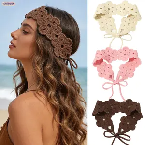 Boho Crochet Flower Headband for Women, Knitted Floral Hair Band, Soft Stretchy Polyester Bohemian Headband Hair Accessory for Daily Wear, Beach, Festival, Travel, Mother's Day Gift