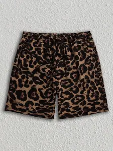 BRENVOR Men Leopard Print Drawstring Waist Shorts Graphic Vacation Shorts, For Husband, Boyfriend Gifts