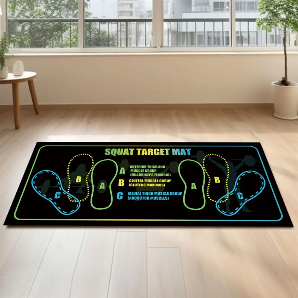 Portable Non Slip Exercise Mat with Knee Support & Alignment Marks, Lightweight Fitness Floor Mat for Squat Leg Training Home Workout for Men Women