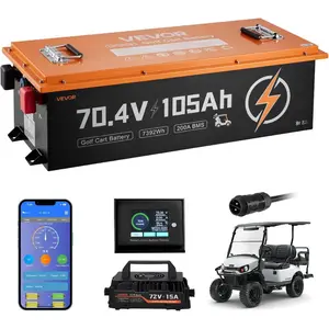 VEVOR 72V (70.4V) 105AH Lithium Golf Cart Battery, with 15A Charger, Lifepo4 Battery Kit, Built - in 200A BMS, with Bluetooth Touch Monitor, 2C Discharge, 4000 Cycles, for Golf Carts, Trolling MotorsVEVOR Super Brand Day