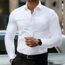 Men’s Basic Slim-Fit Long-Sleeve Formal Shirt - Solid Color Pointed-Collar Lined Button-Front Clothes, for Semi-Formal & Business-Casual Occasions, Ideal Father’s Day Menswear Gift