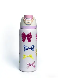 Owala 32oz Insulated Stainless Steel  Bottle, Leak-Proof BPA-Free with Lift-to-Unlock Straw Lid, Cute Coquette Bow Print Reusable Flask for School & Travel Drinkware Bottled Portable Tumbler Mug hot double-walled elegant coffee mug  bottle water Plaid