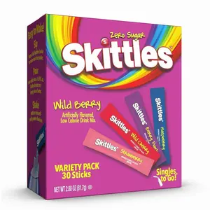 Skittles Singles To Go Wild Berry Variety Pack, Watertok Powdered Drink Mix, Zero Sugar, Low Calorie, Includes 4 Wild Berry Flavors, 1 Box (30 Single Servings)