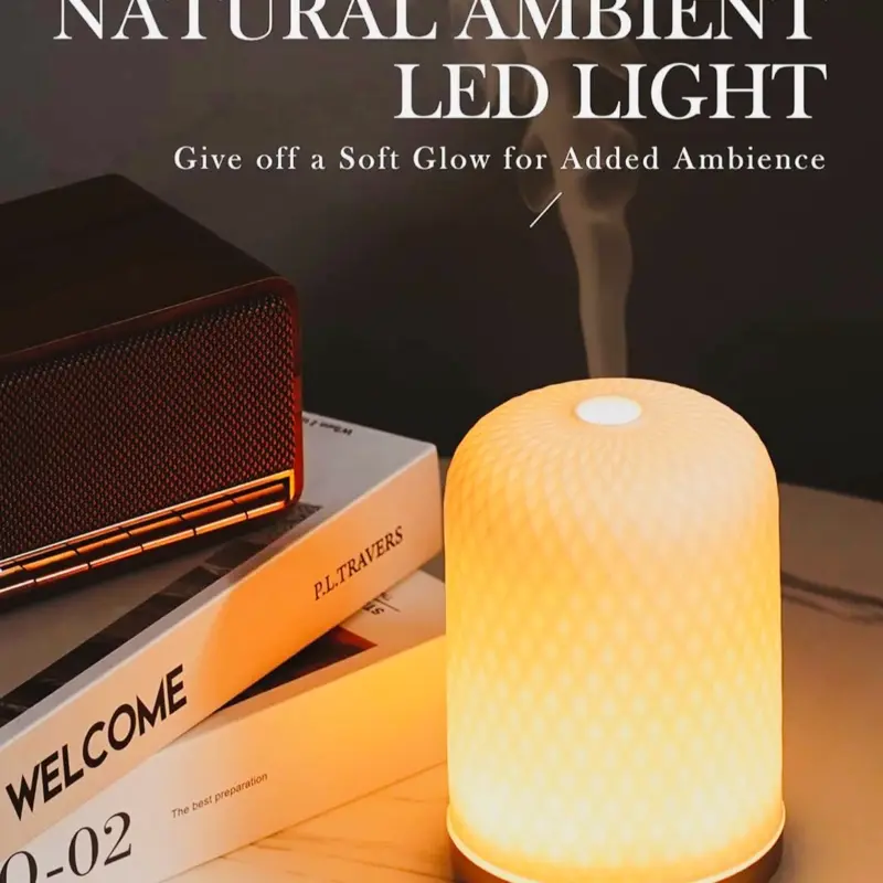 Essential Oil Diffuser 110Ml Ceramic USB Powered LED Light Decorative Ultrasonic Defuzzer for Large Room Aesthetic Home Dorm Décor Yoga White