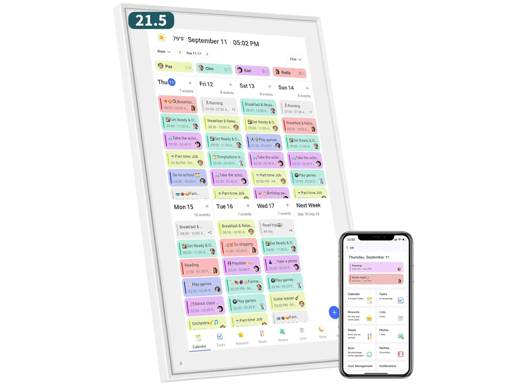 21.5 Inch Smart Digital Calendar – Electronic Chore Chart & Planner with 1920x1080P IPS Touchscreen, Weekly/Monthly Family Organizer for Wall or Desk, White 2026 New Version