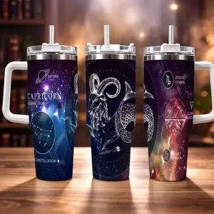Capricorn Zodiac Tumbler 40oz with Handle, Straw Lid – Astrology Goat Mug