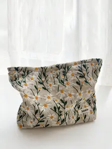 Floral Embroidery Makeup Bag, Large Capacity Cosmetic Storage Bag, Fashionable Travel Bag For Women, Zip, Makeup Pouch, Travel Cosmetic Bags, Makeup Organizer Pouch, Cosmetics Bag