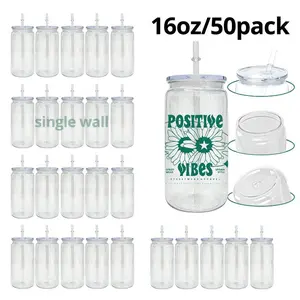 50pack 16oz Single Wall Clear Plastic Cups DIY Acrylic Tumbler For UV DTF Wraps Perfect for Craft Projects & Festive Gifts Reusable Water Bottle Sports Bottle